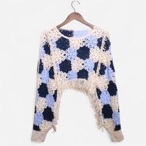 Elegant Crochet Women Top - Cream, Blue, and Black